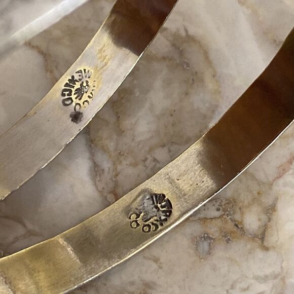 Set of 2 Mexican Silver Bangle Bracelets - Picture 6 of 10